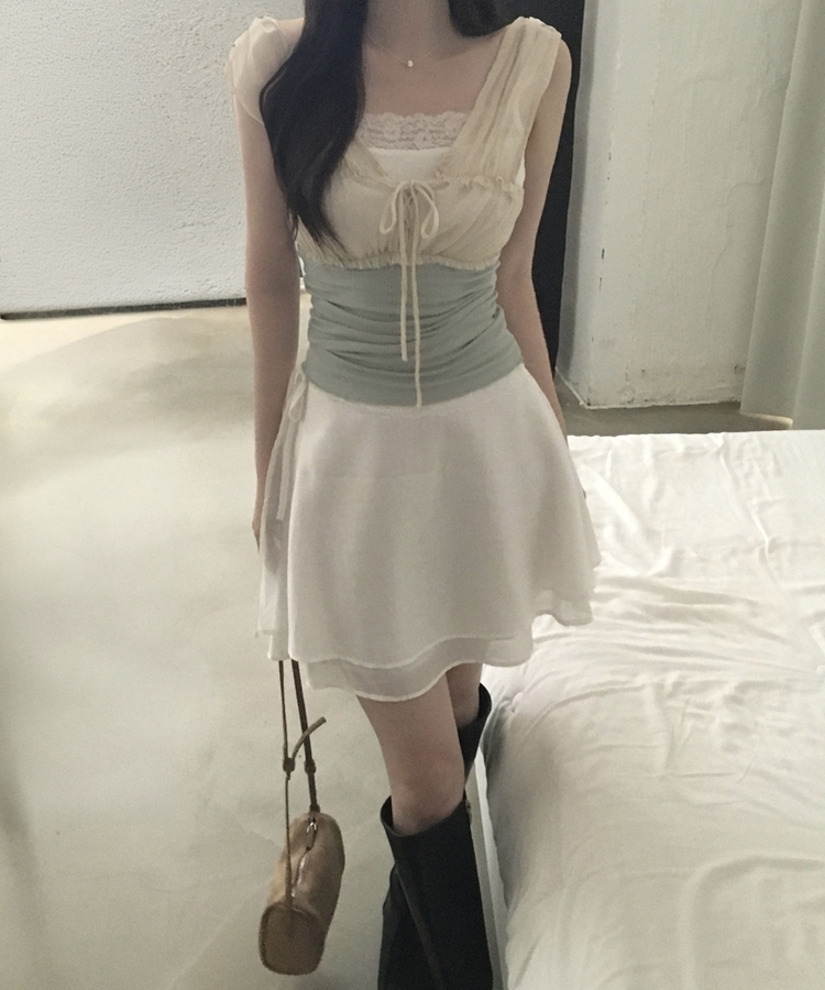 아일릿 플레어 레이어드 레이스 미디스커트 2color 화이트