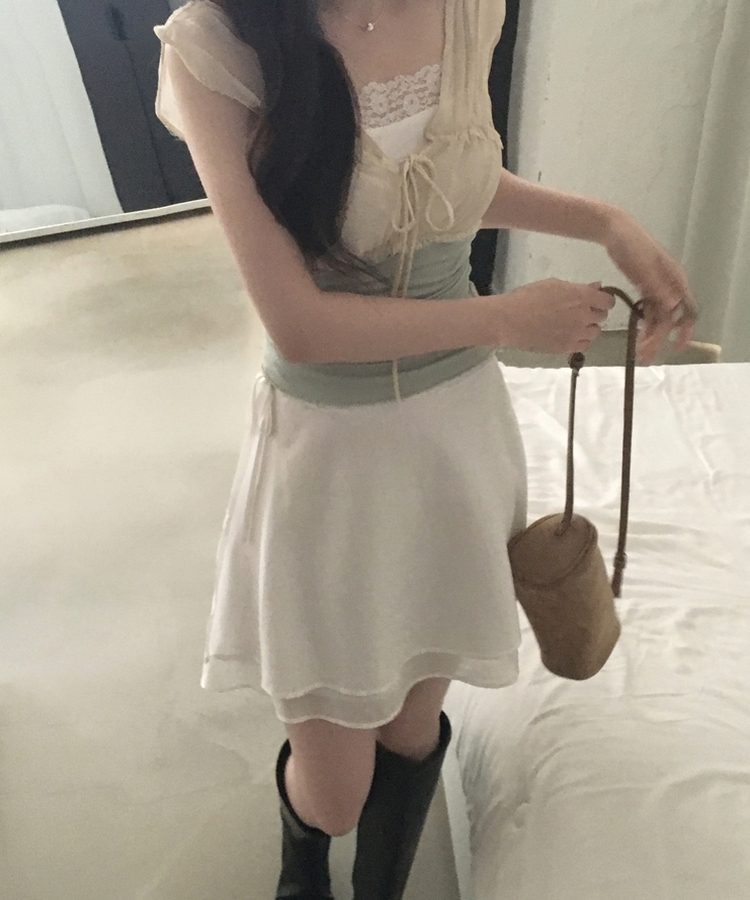 아일릿 플레어 레이어드 레이스 미디스커트 2color 화이트