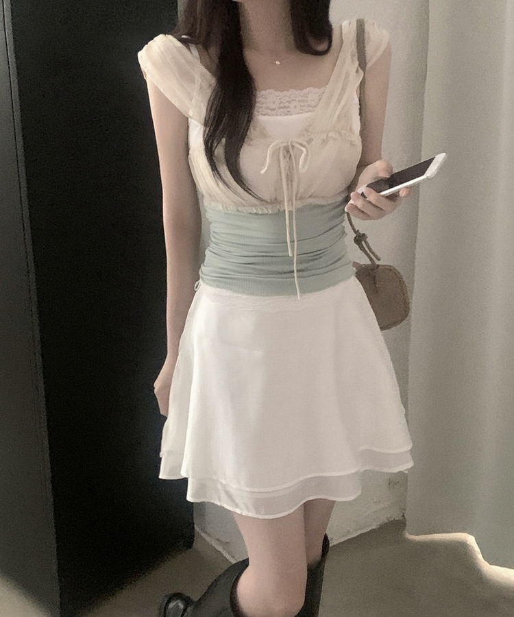 아일릿 플레어 레이어드 레이스 미디스커트 2color 화이트