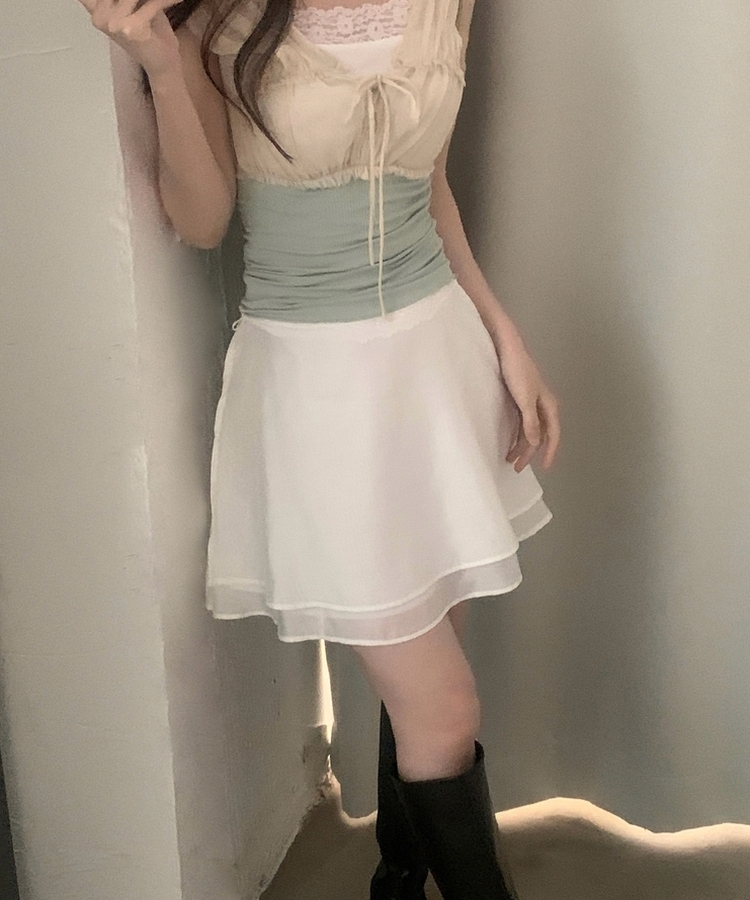 아일릿 플레어 레이어드 레이스 미디스커트 2color 화이트