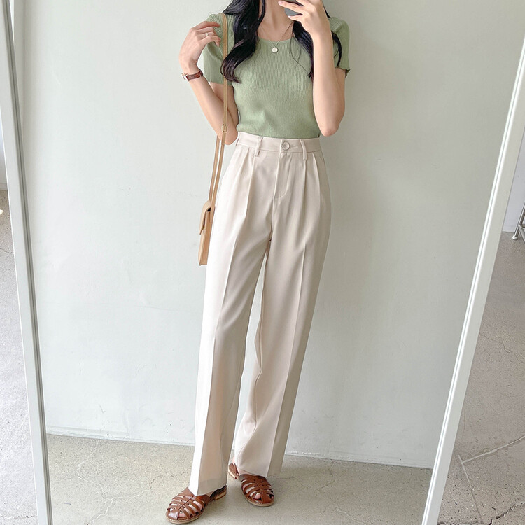 [S~2XL/기획특가]찰랑 핀턱 와이드 슬랙스 라이트베이지