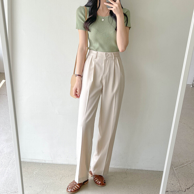 [S~2XL/기획특가]찰랑 핀턱 와이드 슬랙스 라이트베이지