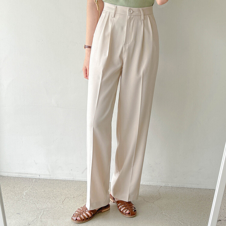 [S~2XL/기획특가]찰랑 핀턱 와이드 슬랙스 라이트베이지