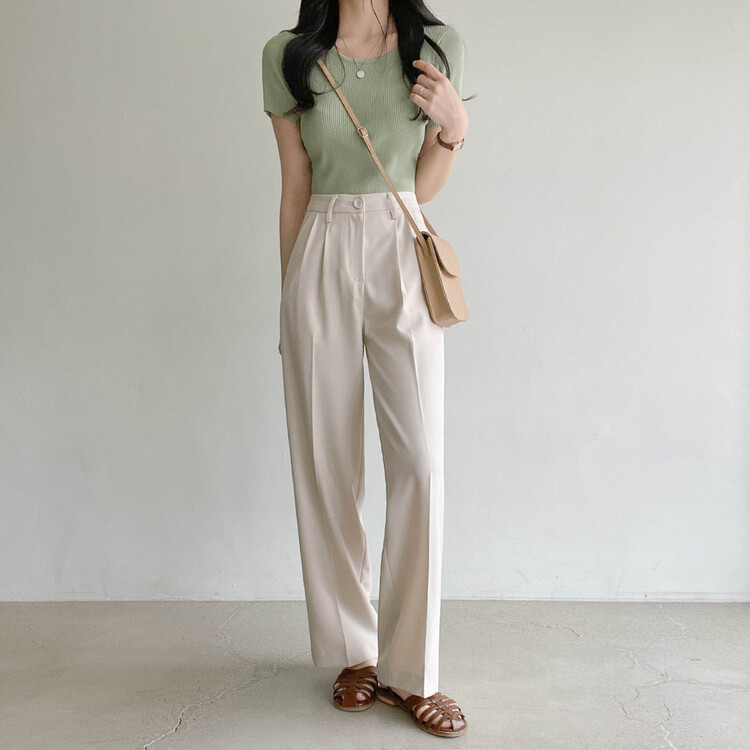 [S~2XL/기획특가]찰랑 핀턱 와이드 슬랙스 라이트베이지