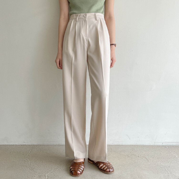 [S~2XL/기획특가]찰랑 핀턱 와이드 슬랙스 라이트베이지