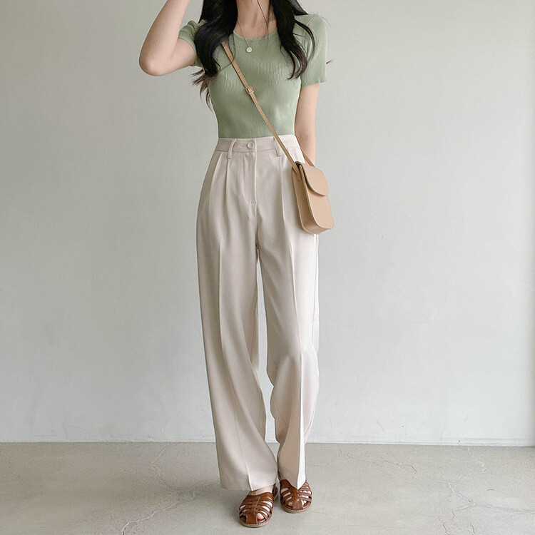 [S~2XL/기획특가]찰랑 핀턱 와이드 슬랙스 라이트베이지