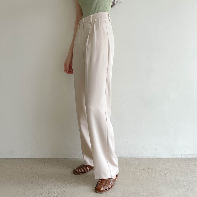 [S~2XL/기획특가]찰랑 핀턱 와이드 슬랙스 라이트베이지