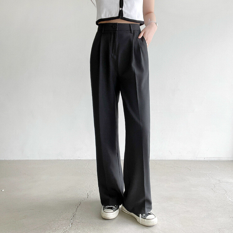 [S~2XL/기획특가]찰랑 핀턱 와이드 슬랙스 블랙