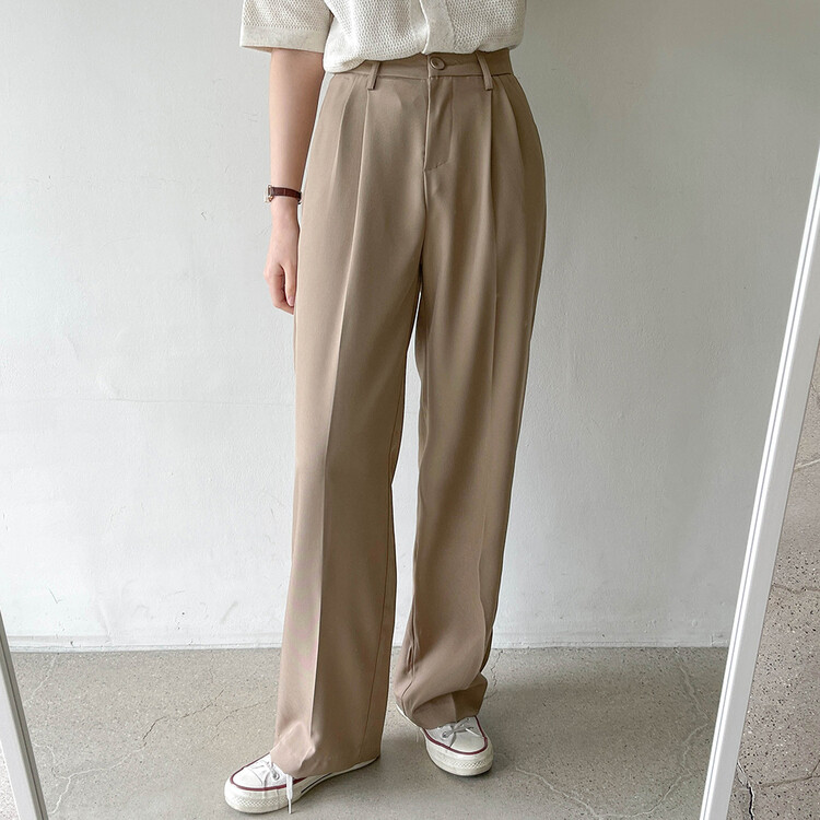 [S~2XL/기획특가]찰랑 핀턱 와이드 슬랙스 브라운