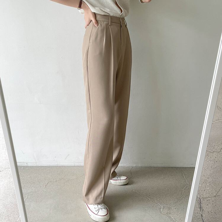 [S~2XL/기획특가]찰랑 핀턱 와이드 슬랙스 브라운