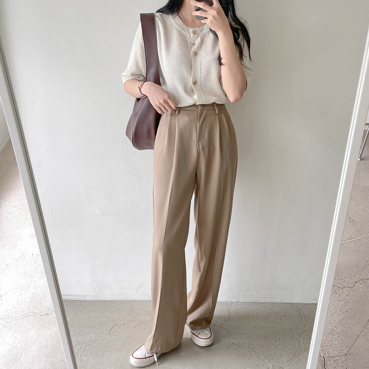 [S~2XL/기획특가]찰랑 핀턱 와이드 슬랙스 브라운