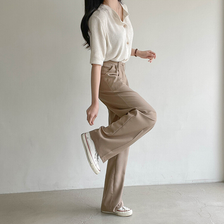 [S~2XL/기획특가]찰랑 핀턱 와이드 슬랙스 브라운