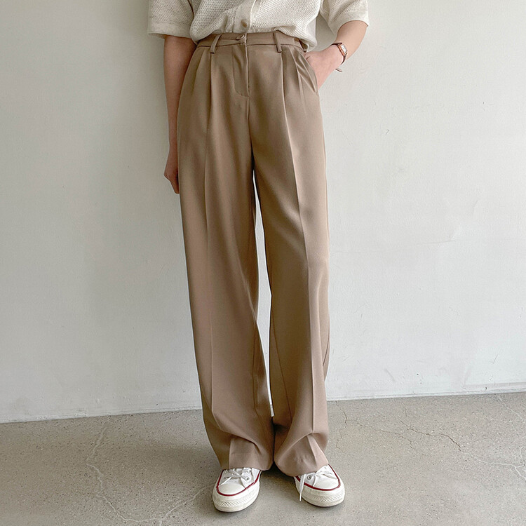 [S~2XL/기획특가]찰랑 핀턱 와이드 슬랙스 브라운