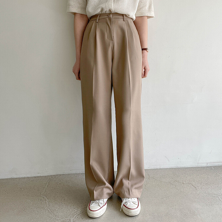 [S~2XL/기획특가]찰랑 핀턱 와이드 슬랙스 브라운