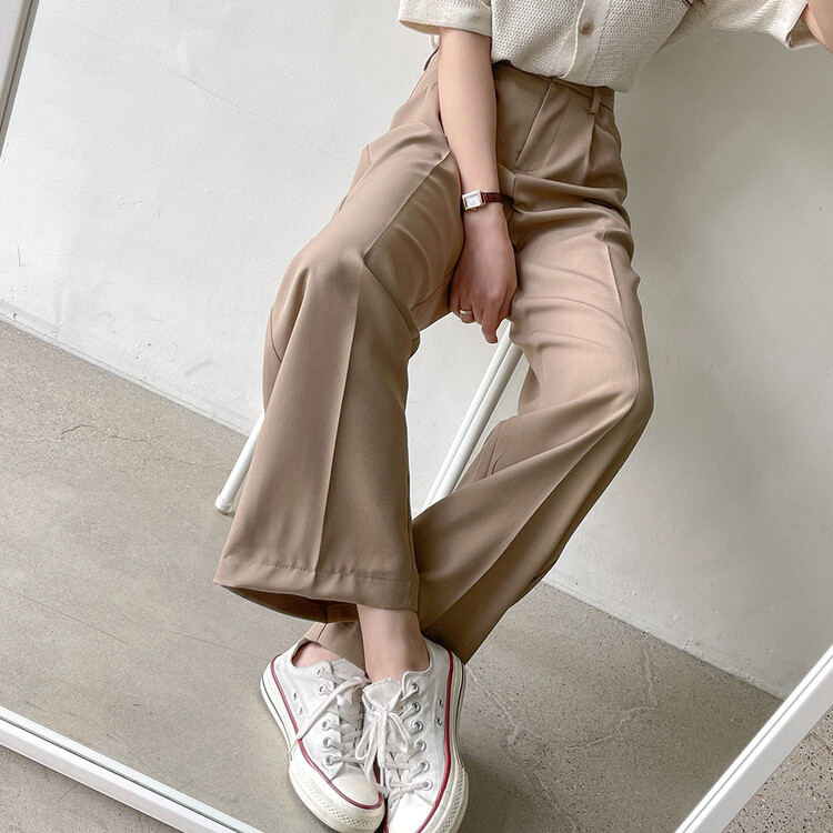 [S~2XL/기획특가]찰랑 핀턱 와이드 슬랙스 브라운