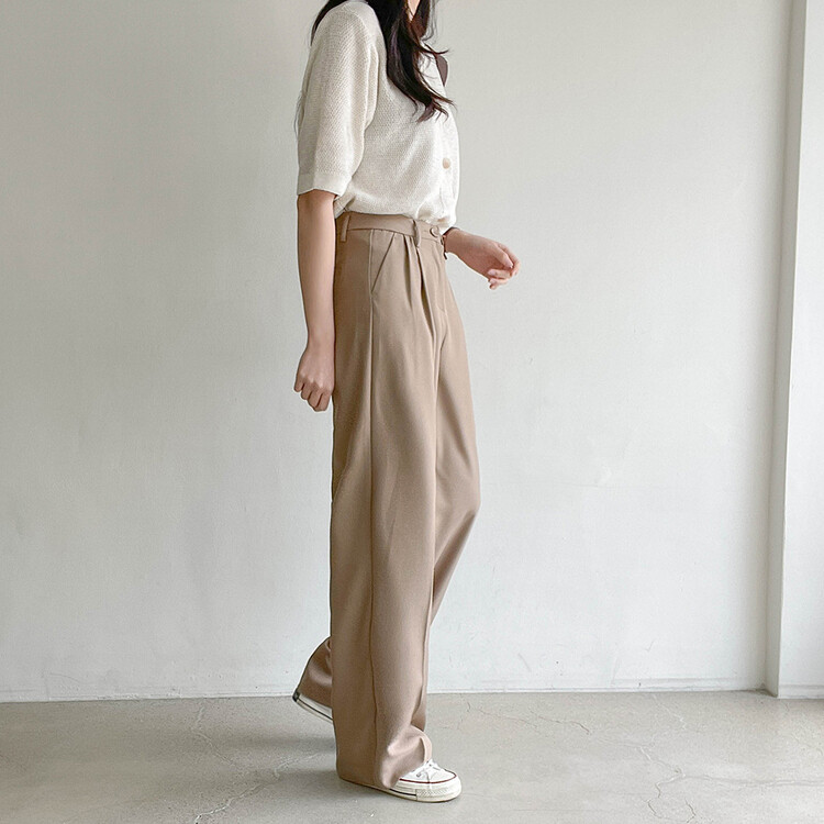 [S~2XL/기획특가]찰랑 핀턱 와이드 슬랙스 브라운