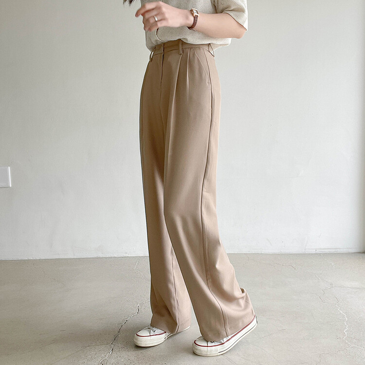 [S~2XL/기획특가]찰랑 핀턱 와이드 슬랙스 브라운