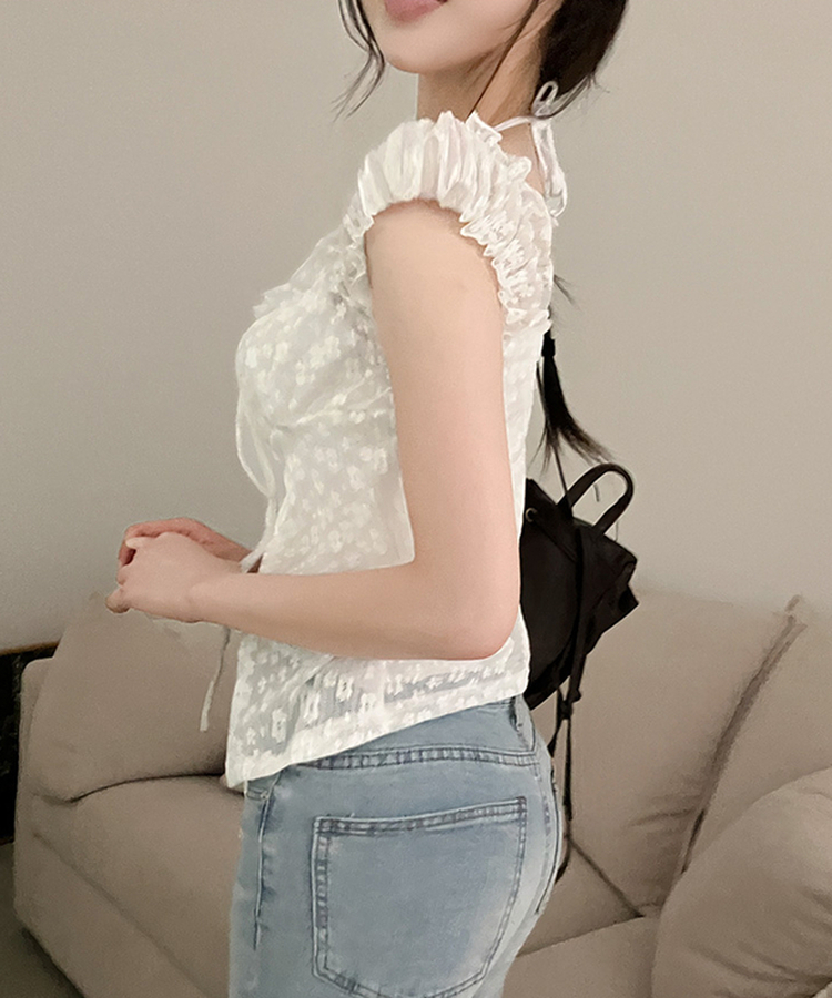 카멜리아 플라워 레이스 홀터 나시 가디건 레이어드 세트 아이보리