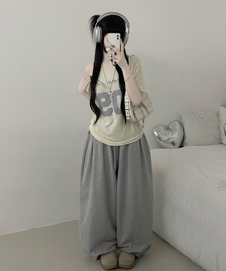 09레터링보트넥원오프숄더여리핏반팔티 노랑