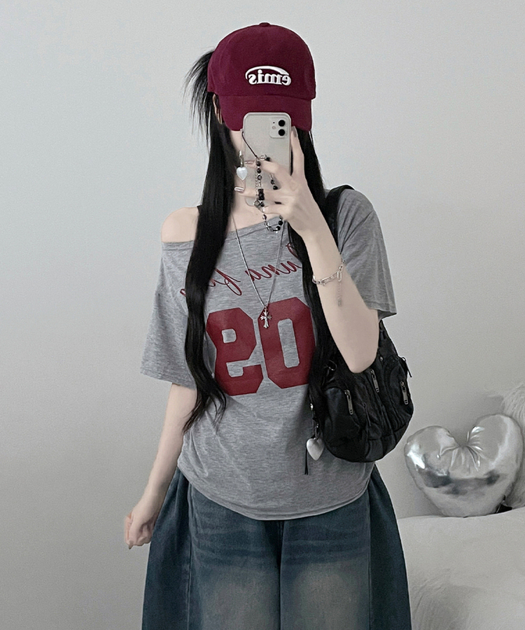 09레터링보트넥원오프숄더여리핏반팔티 메란지