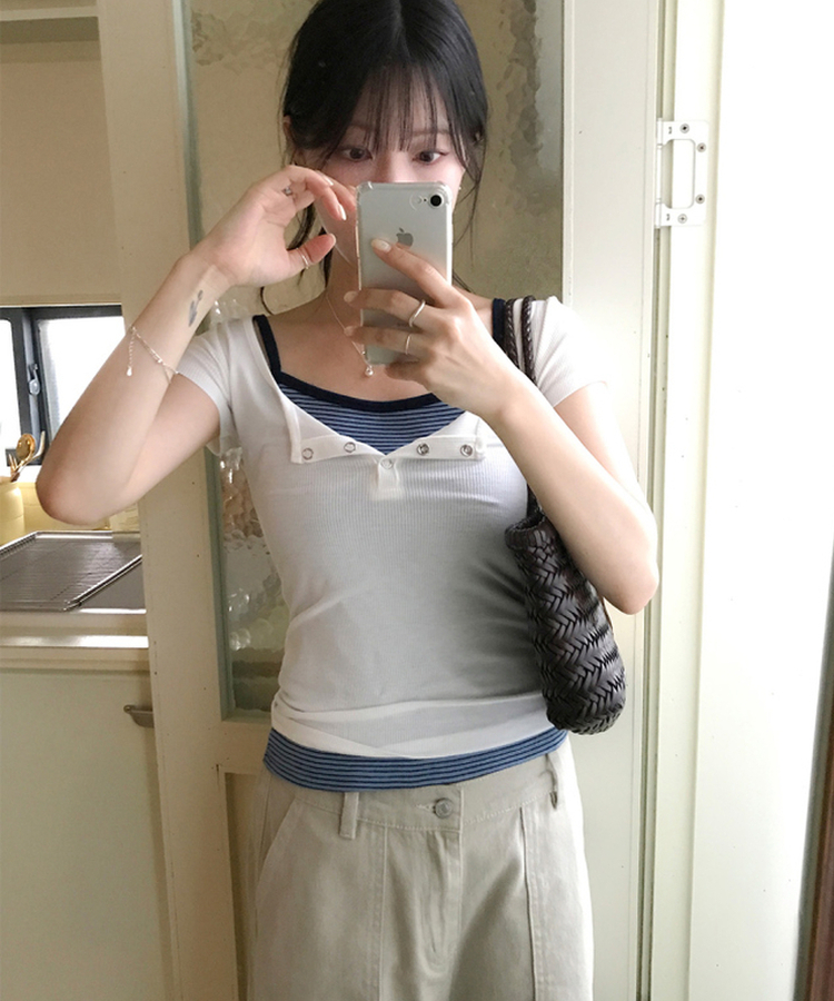 ボタン半袖Tシャツ(6color) IVORY