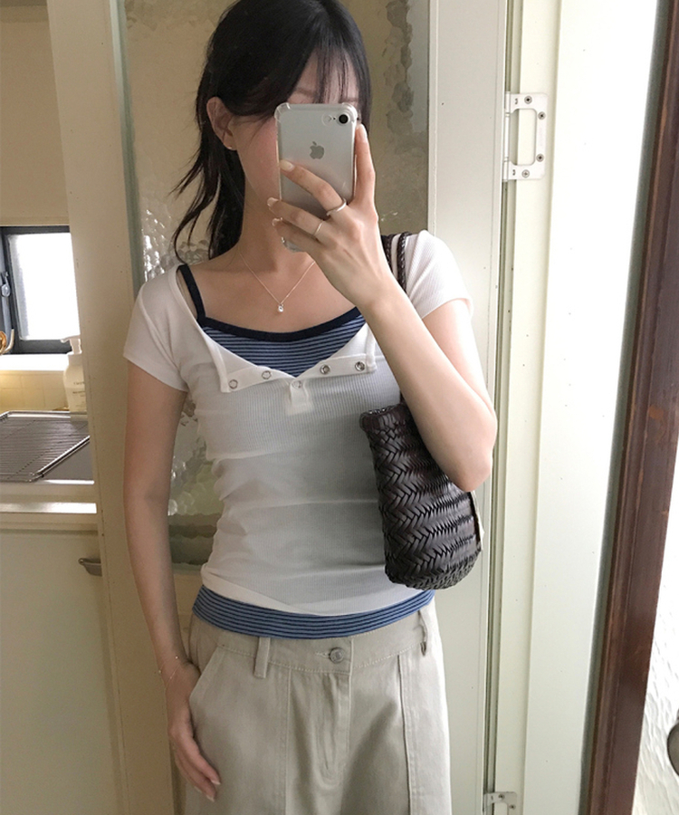 ボタン半袖Tシャツ(6color) IVORY