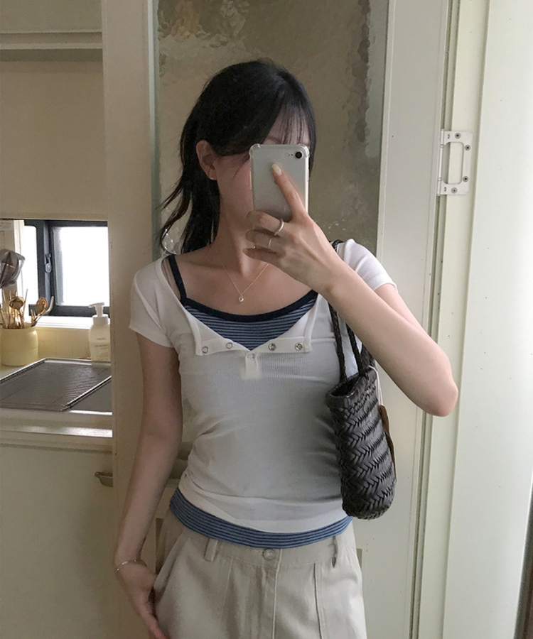 ボタン半袖Tシャツ(6color) IVORY