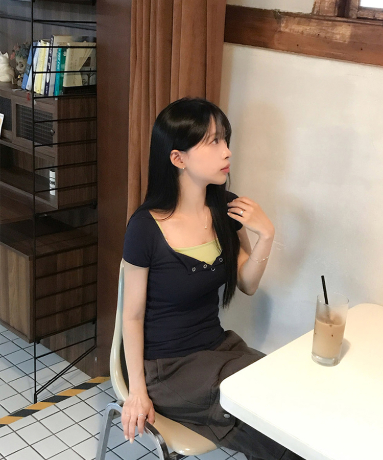 ボタン半袖Tシャツ(6color) NAVY