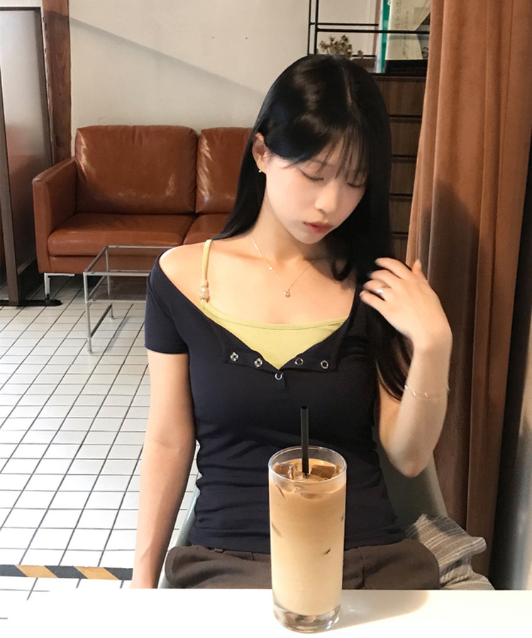 ボタン半袖Tシャツ(6color) NAVY