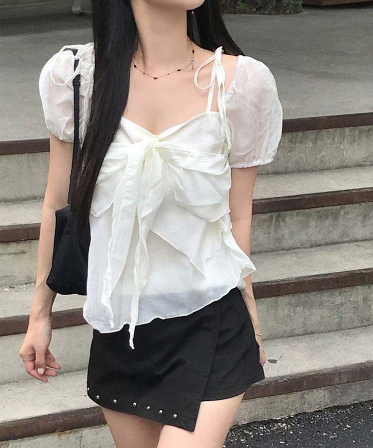 リボンシフォンブラウス IVORY