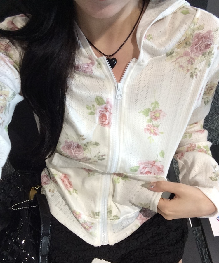 花柄シースルージップアップパーカー IVORY