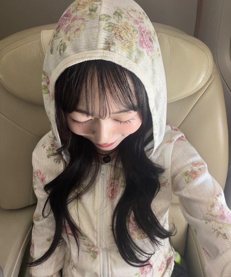 花柄シースルージップアップパーカー IVORY