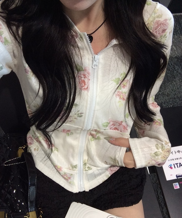 花柄シースルージップアップパーカー IVORY