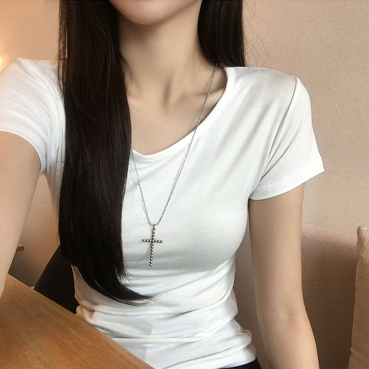 쫀득모찌 라운드 슬림핏 여름 반팔 티셔츠 허리잘록 찰랑 데일리 반팔 프리미엄 베이직 세미 크롭 상의 11color 아이보리