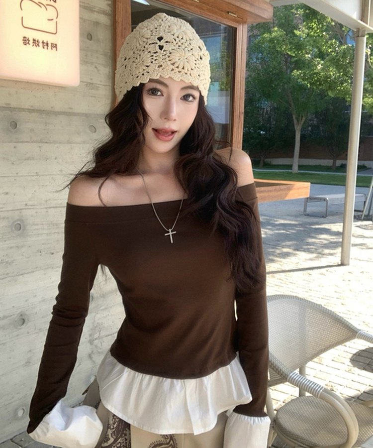 シャツレイヤード長袖Tシャツ BROWN