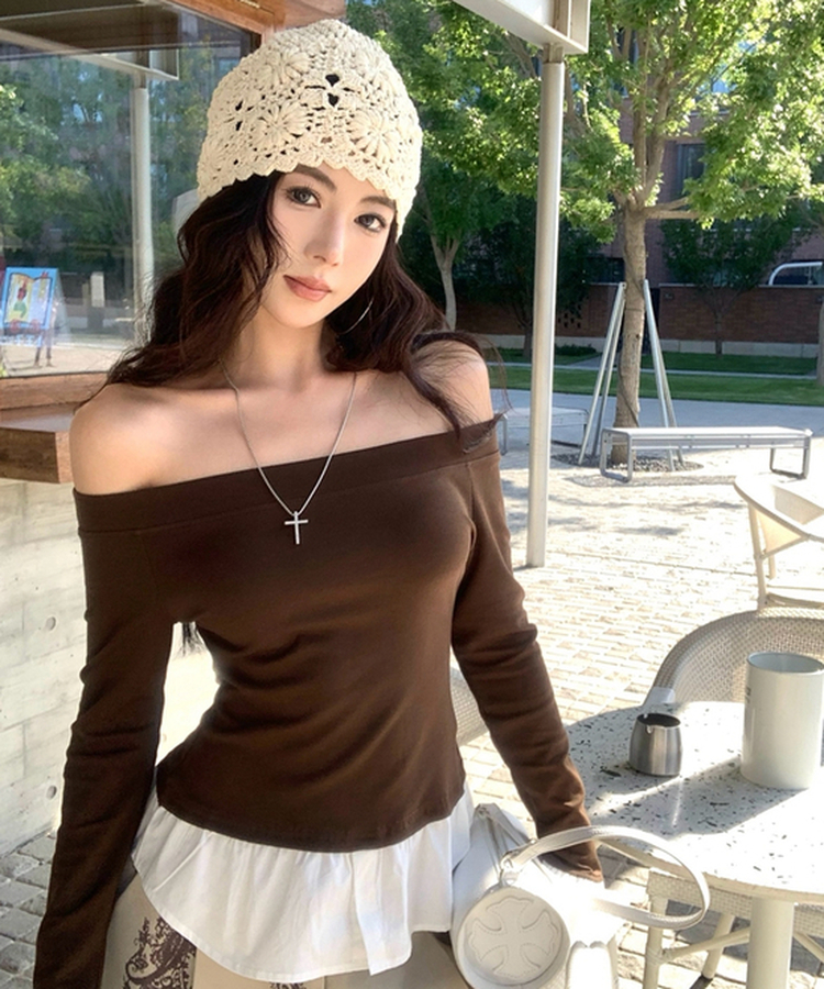 シャツレイヤード長袖Tシャツ BROWN