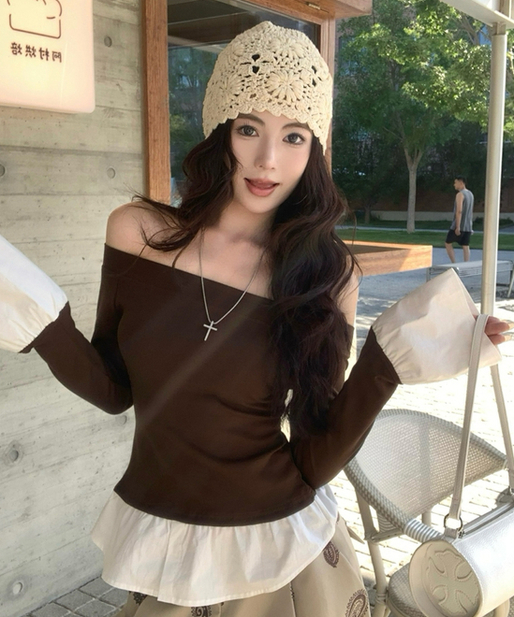 シャツレイヤード長袖Tシャツ BROWN