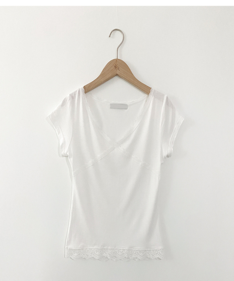 レースVネック半袖Tシャツ