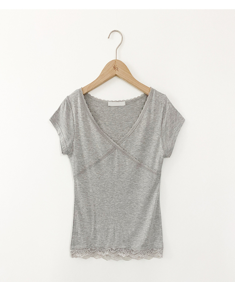 レースVネック半袖Tシャツ