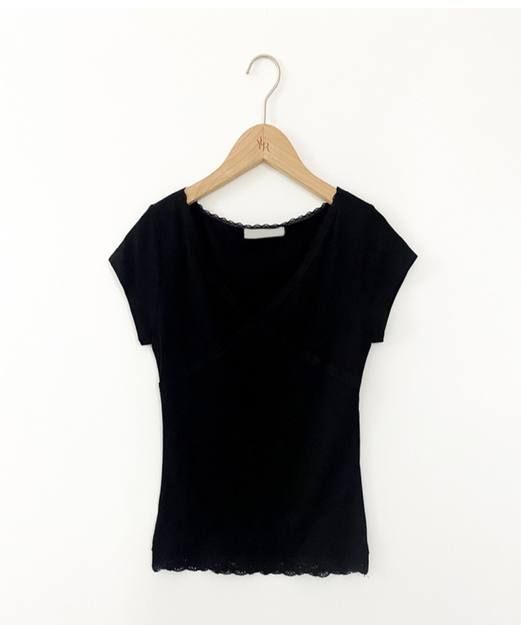 レースVネック半袖Tシャツ