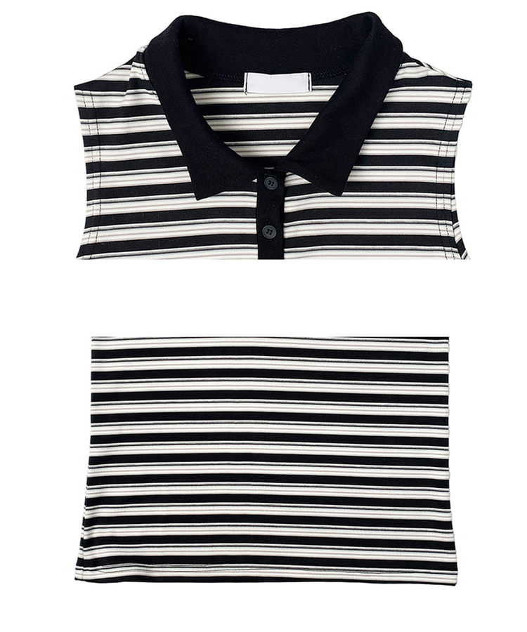 ストライプカラーネックノースリーブTシャツ