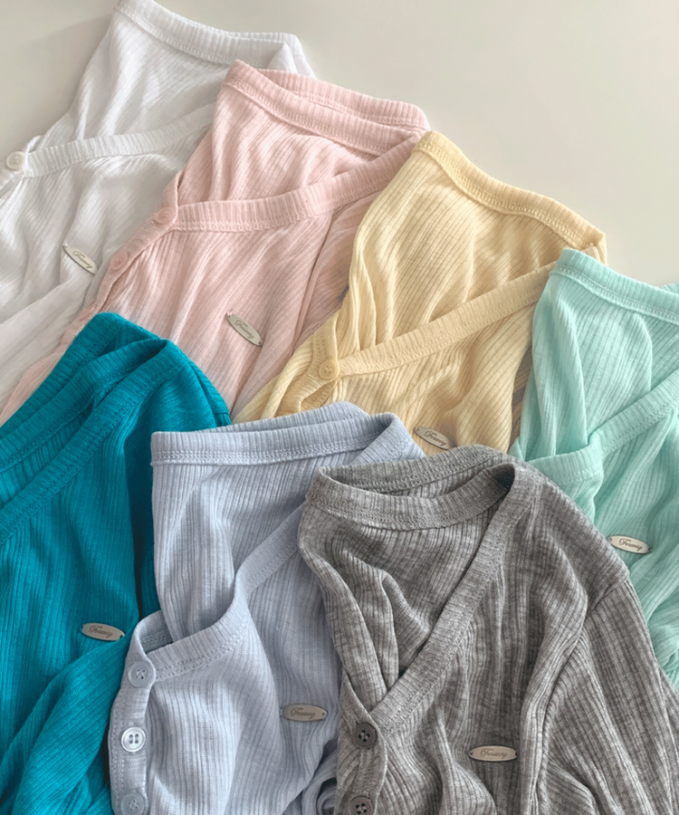 리픈 버튼골지 브이 시스루 긴팔티셔츠 8color