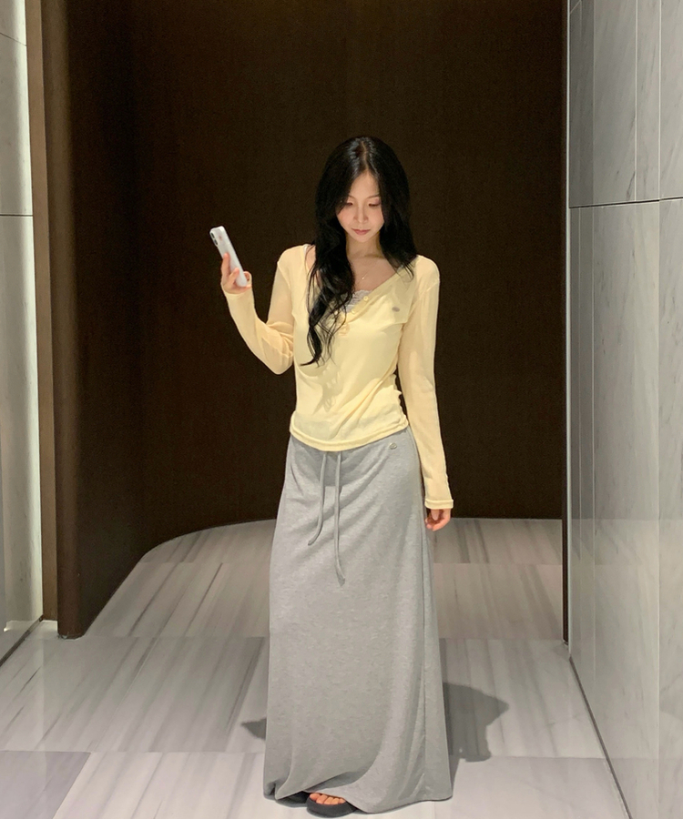 리픈 버튼골지 브이 시스루 긴팔티셔츠 8color 레몬