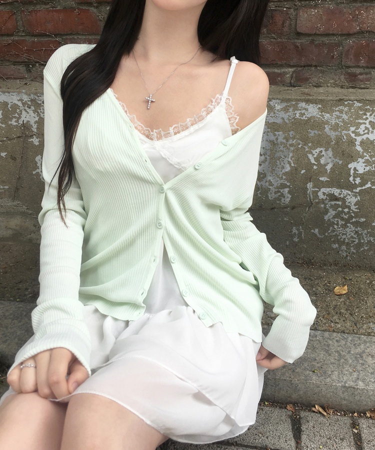 글로우 브이넥 롱 가디건 긴팔 차르르 슬림핏 러블리 휴양지룩 캐주얼 간절기아우터간절기템여름가디건썸머코디 민트