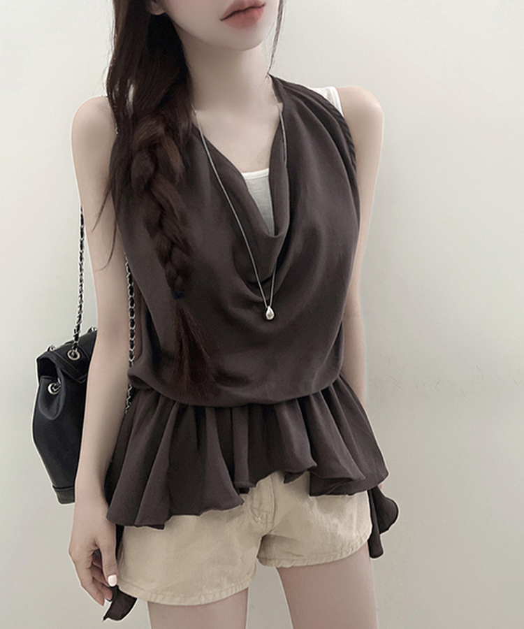 ドレープホルターレイヤードフリルブラウス CHESTNUT BROWN