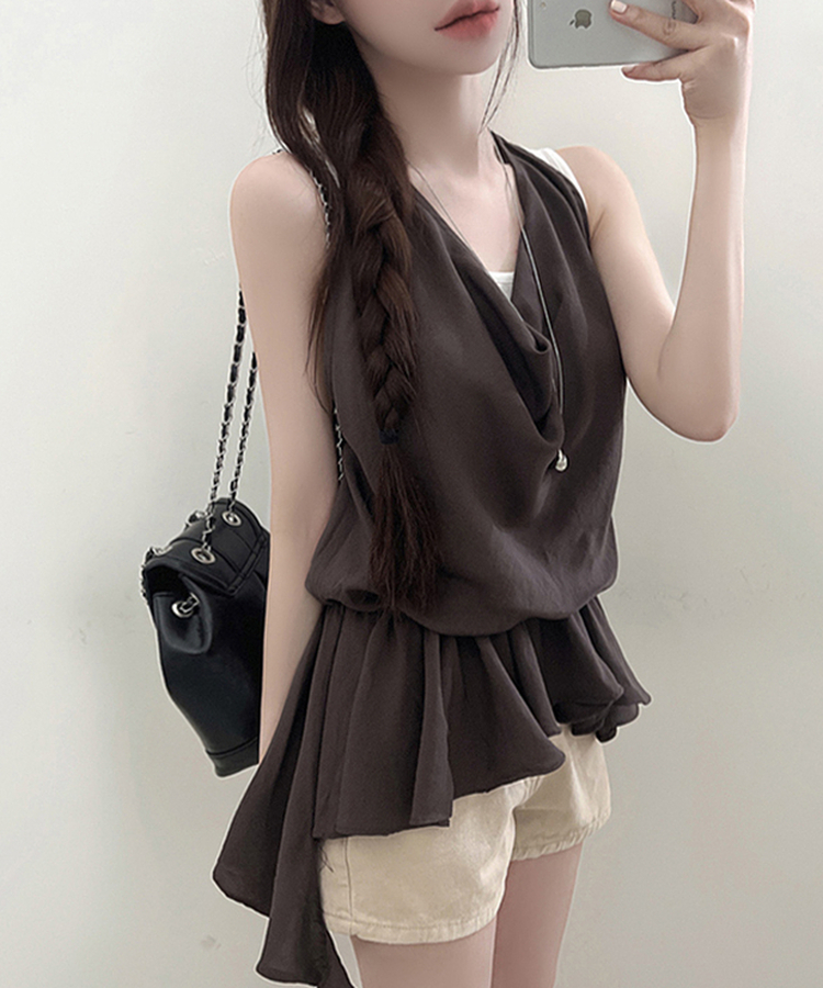 ドレープホルターレイヤードフリルブラウス CHESTNUT BROWN