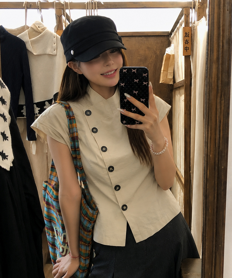 アシメボタンブラウス BEIGE