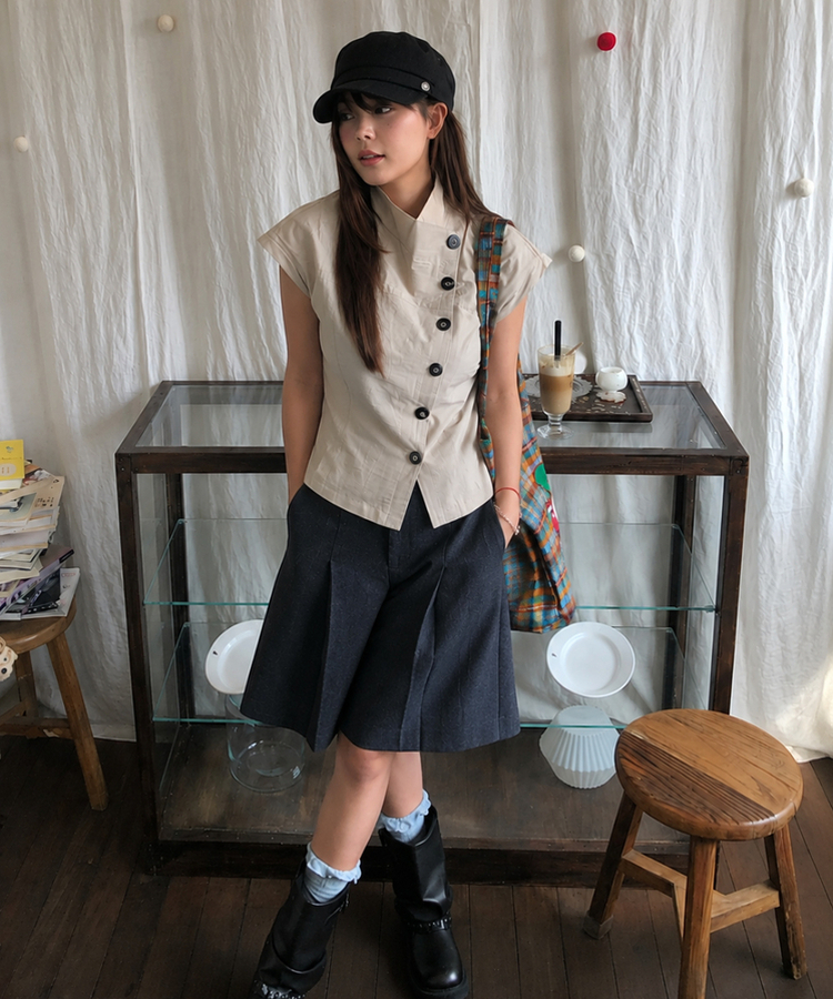 アシメボタンブラウス BEIGE