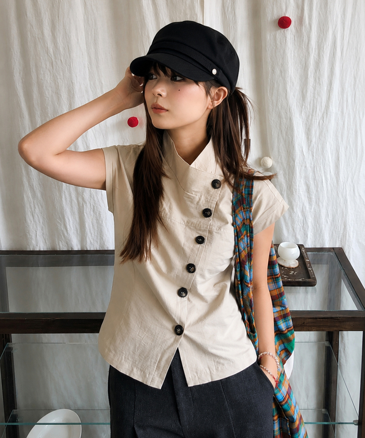 アシメボタンブラウス BEIGE