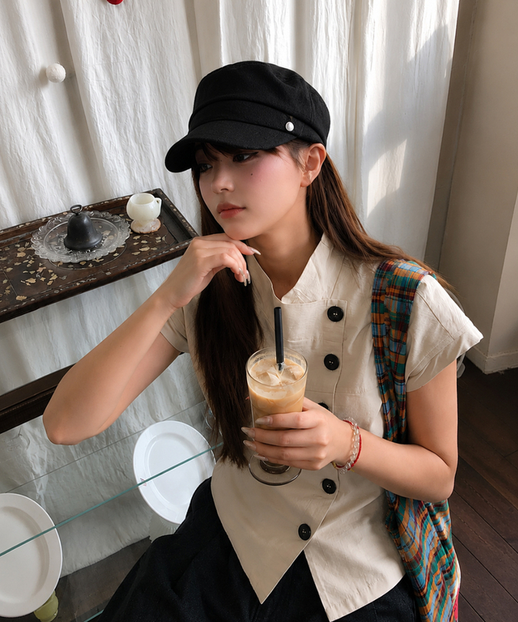 アシメボタンブラウス BEIGE
